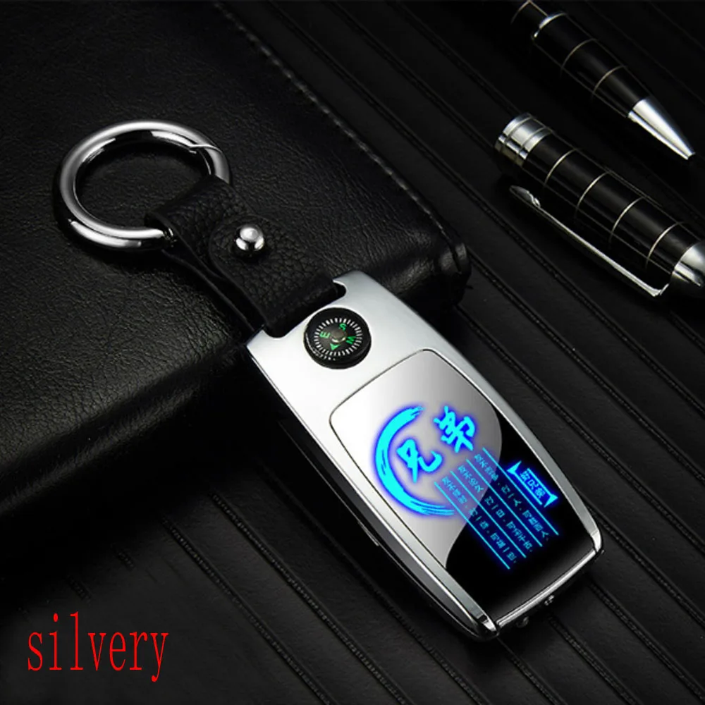 USB Зажигалка светодиодный экран компас Ключ Пряжка - Цвет: silvery