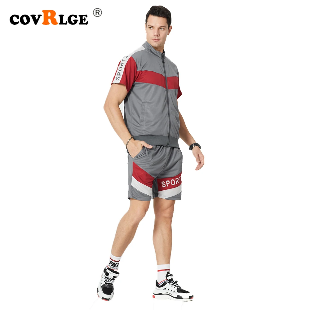 

Covrlge Summer Youth Casual Trend Short-sleeved Suit Fashion Simple Loose Zipper Sportswear Men's Shirt+shorts Streetwear MSX030