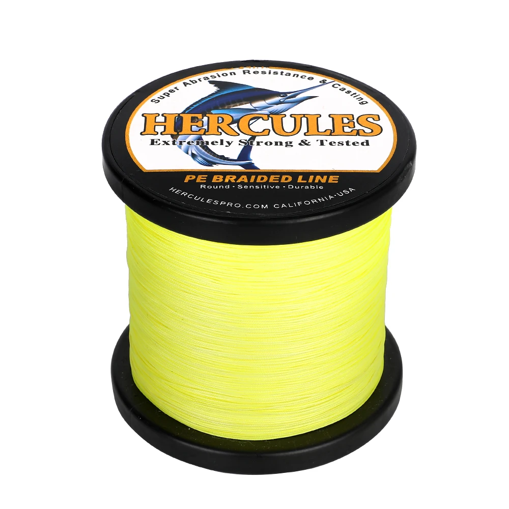 Hercules Fishing Line 12 Strands Fluorescent Yellow 300M 500M 1000M 10-420LB Level Braided Lines Abrasion Resistant Zero Stretch