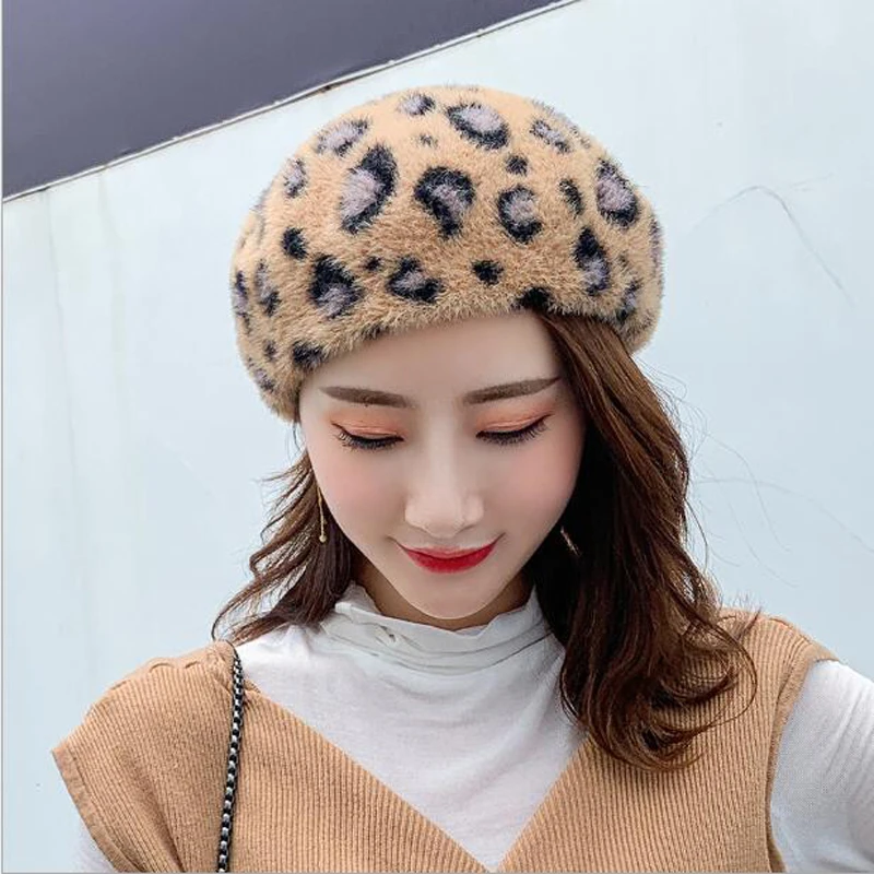 Высокое качество, Леопардовый берет, кашемировая женская зимняя шапка для девочек, кепка, элегантная женская теплая Кепка в британском стиле, новинка