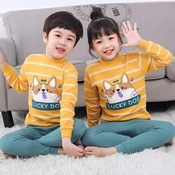 

2020 new children cartoon thickened breathable thermal underwear autumn clothes autumn Pants Boys and girls set