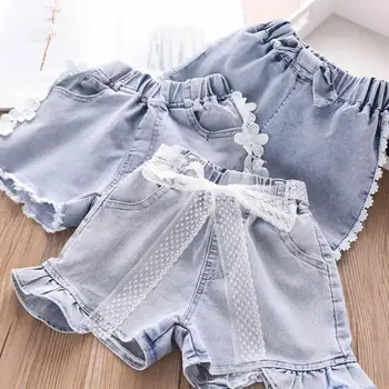 

4T-12T Wholesale Children denim shorts 2020 summer fashion sexy Lace Stitching girls hot pants korean casual jeans shorts L237