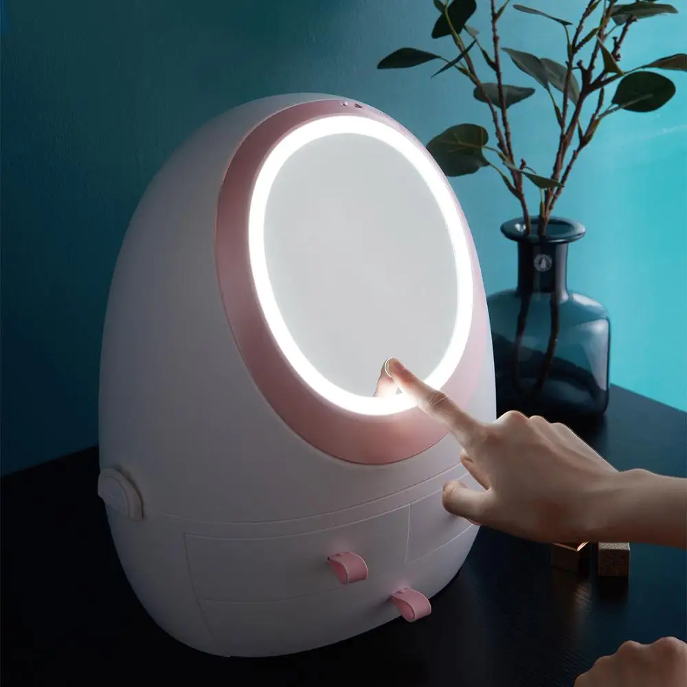  Cosmetic storage box LED light mirror drawer type portable desktop skin care products storage dust-