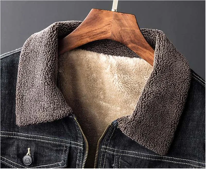 Mcikkny Men's Winter Warm Denim Jackets Fur Collar Fleece Lined Windbreak Jeans Jackets Outwear For Male Size M-2XL Thermal  (5)