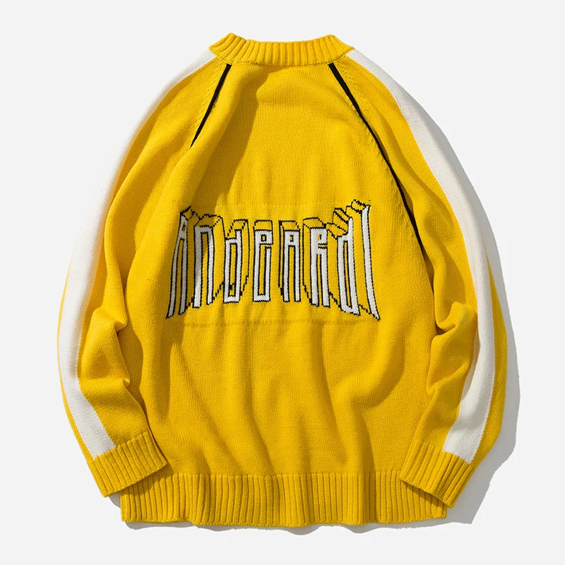 Winter New Sweater Men Fashion Casual Contrast Color Knit Pullover Man Streetwear Wild Loose Warm Letter Sweater Male Clothes