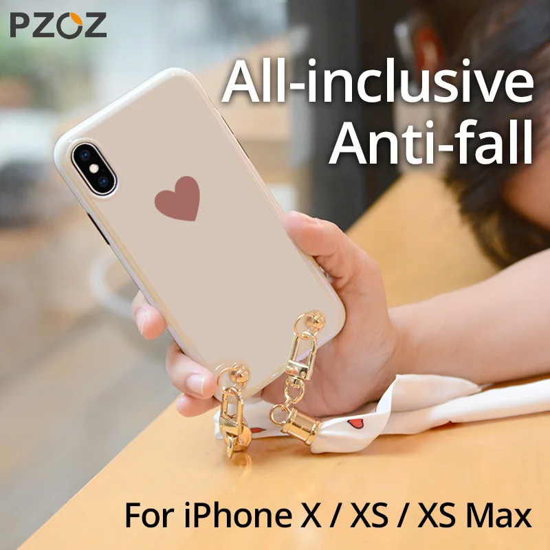 

PZOZ Phone Case lanyard Strap For iPhone X XS MAX XR Shockproof Protection Case Anti-loss DIY Hang Wave Rope Fashion Neck Strap