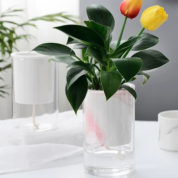 

Home Ceramic Plants Pot Flower Succulent Self Watering Pot for Office Desktop HKS99
