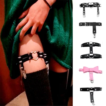 Rock Sexy Leather Love Garter Belt Elastic Leg Girl Women Harness Goth Accessories Black Gothic Rivet Punk Anklet Thigh Garter