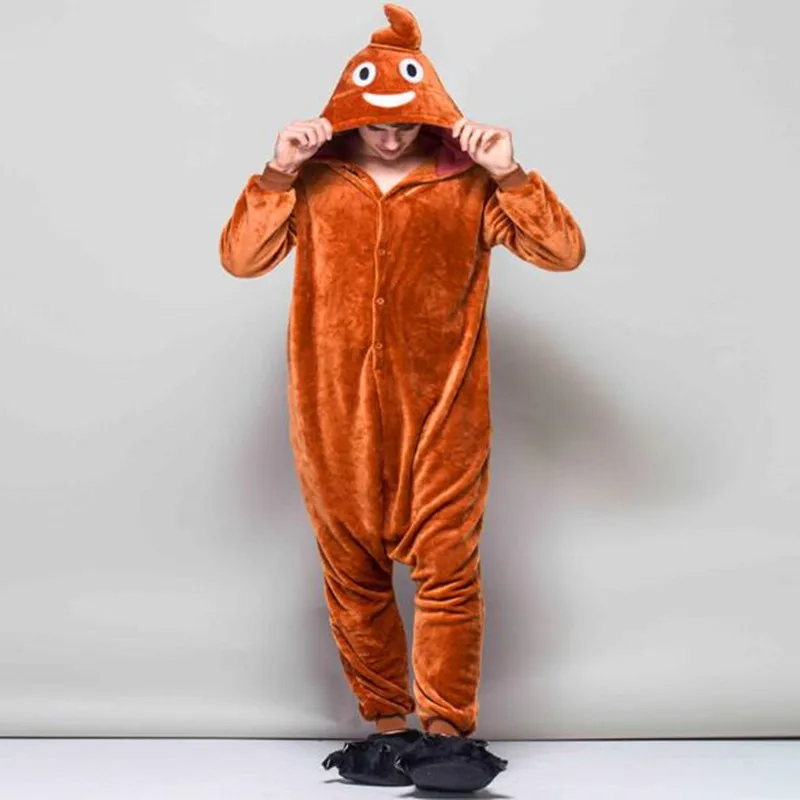 HKSNG New Cartoon Flannel Adult Kigurumi Pajama Poop Onesie Jumpsuit Funny Cute Party Jumpsuit Warm Homewear