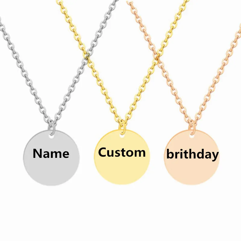 

Custom Made Medallions Pendant Custom Engraving Name Love Logo year Info Coin Necklaces for Women Man with Stainless Steel