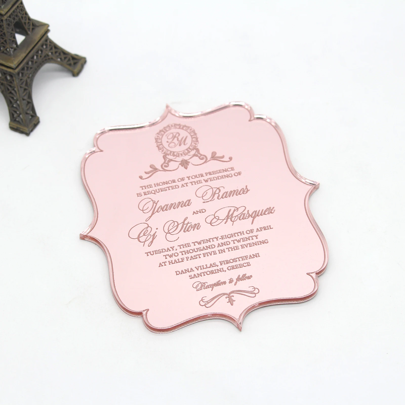  10 Pcs Personalized Rose gold Mirror Acrylic Invitations Wedding Cards Customized Birthday Engageme - 4000580265731