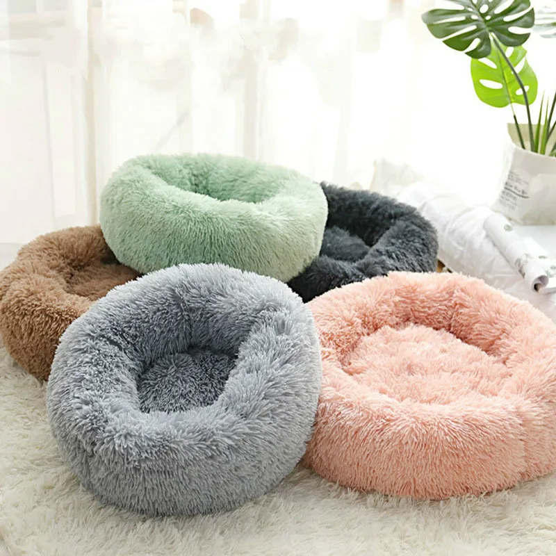 

6 Colour Dog Long Plush Dounts Beds Calming Bed Hondenmand Pet Kennel Super Soft Fluffy Comfortable for Large Dog / Cat House