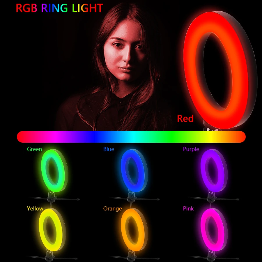 MEZHER фотографический кольцевой светильник " RGB регулируемый светодиодный кольцевой светильник, с настольным штативом, для Персонализированного фото светильник