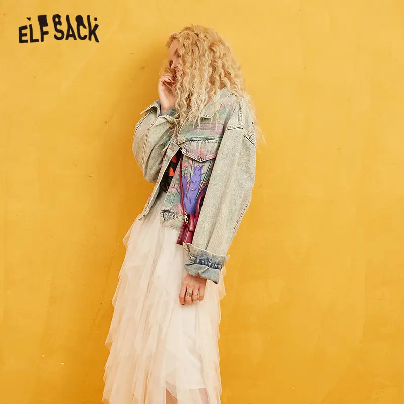 ELFSACK, ручная роспись, пайетки, Повседневная Женская куртка, осень, с карманами, специальное, корейское, Женское пальто