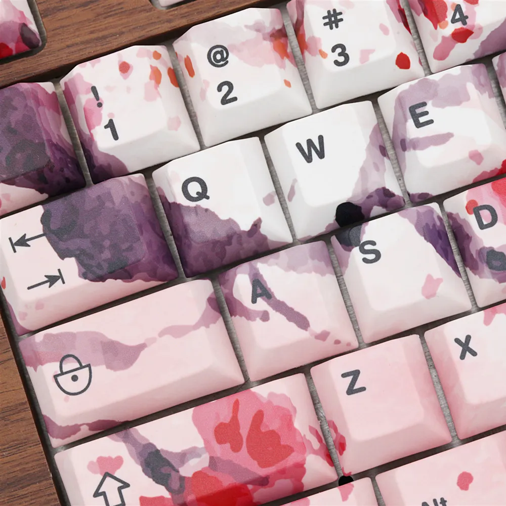 Ink Cherry Blossom Keycaps PBT Five-Sided Sublimation Keycap Cherry Profile Mechanical Keyboard Special Key-caps Sakura Ink Cherry Blossom Keycaps PBT Five-Sided Sublimation Keycap Cherry Profile Mechanical Keyboard Special Key-caps Sakura