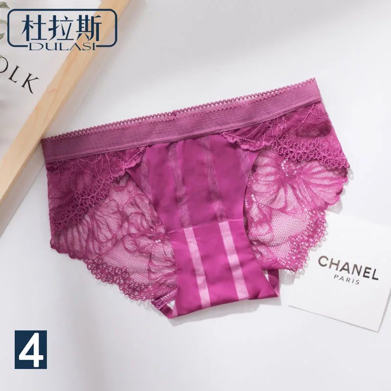 

Lace Mid-Waist Panties Sexy Traceless Ice Silk New 2020 DULASI 4pcs/lot