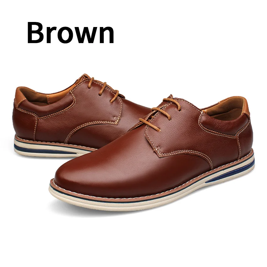 BIMUDUIYU; Осенняя обувь из натуральной кожи; мужская повседневная обувь в деловом стиле из коровьей кожи; мужская обувь на плоской подошве наивысшего качества; Мужская мягкая обувь на шнуровке - Цвет: Brown