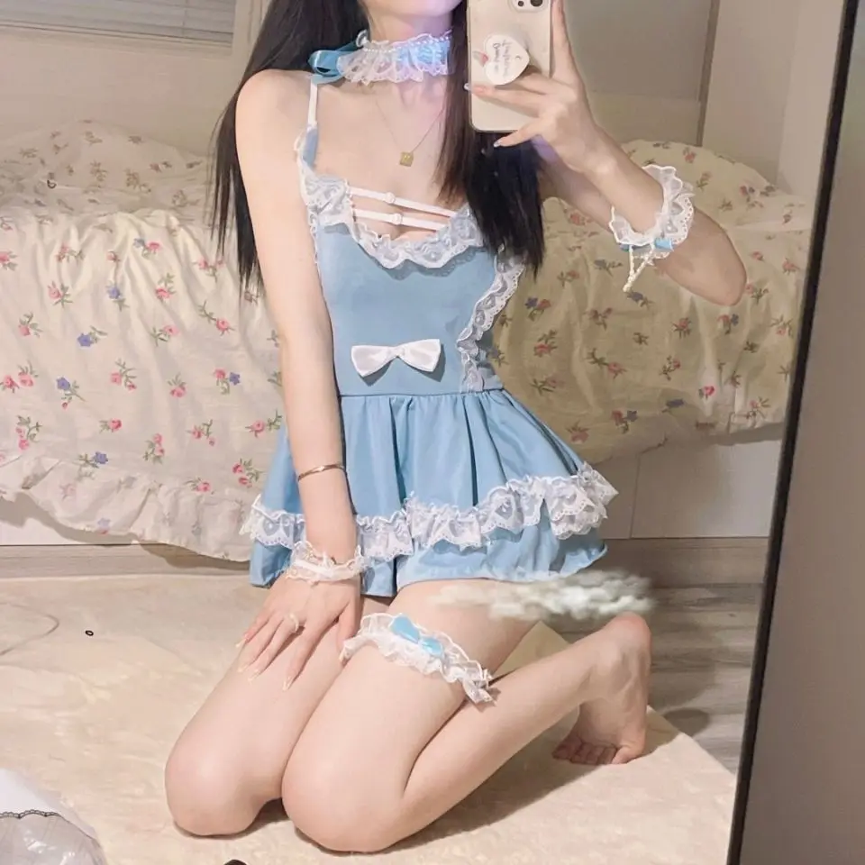 Lolita Dress Lolita Cosplay Costumes Women Lovely Maid Cosplay Costume Lolita Blue Animation Show Japanese Outfit Dress Clothes Costume Accessories Sexy Dress Erotic