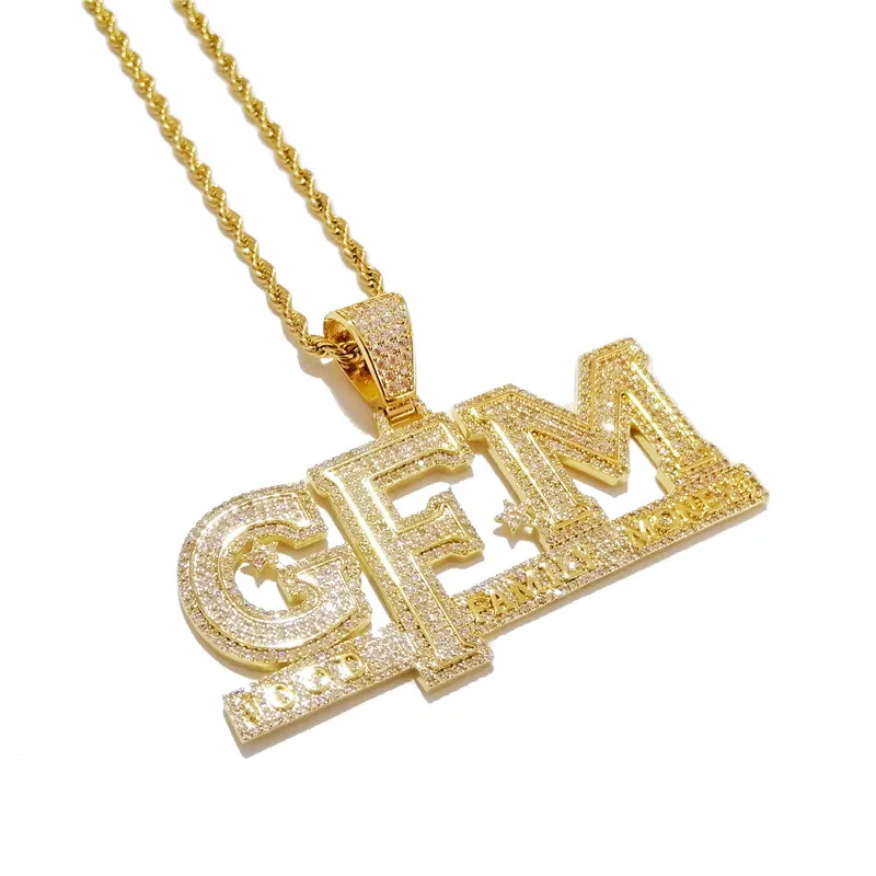 Iced Out Letters Pendant Necklace New Arrival God FAMILY MONEY AAA Zircon Men's Charms Necklace Hip Hop Jewelry