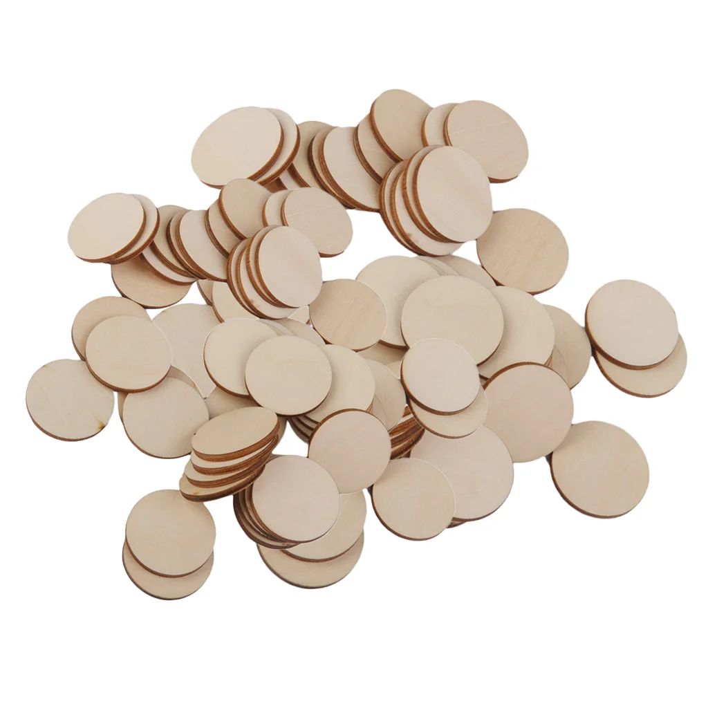 80x Blank Plain Round Shaped Cut Wood Slices Discs Art Crafts Pyrography DIY