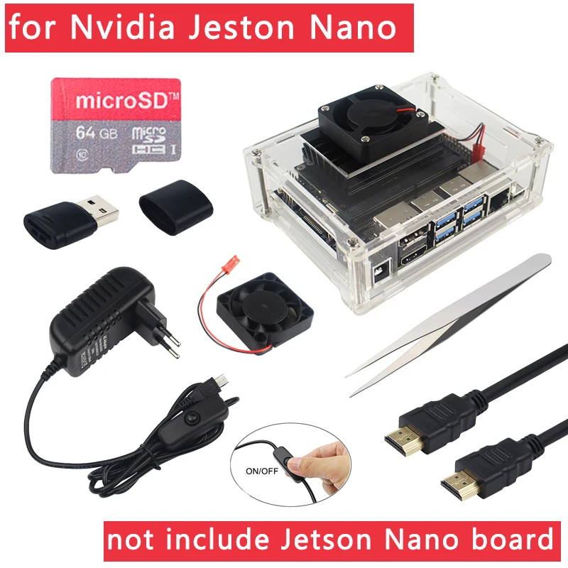 Nvidia Jetson Nano аксессуары акриловый чехол+ вентилятор охлаждения+ Пинцет опционально(64 32 Гб sd-карта | переключатель адаптера питания | HDMI