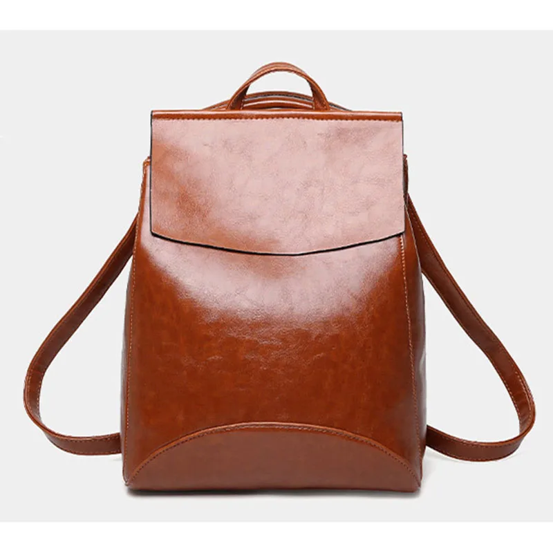 

New Fashion Women Backpack Leather Shoulder bags Brand Female Oil Wax Leather Backpacks Travel bag Solid Bolsa Leather Backpack