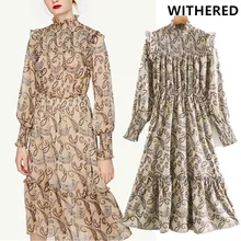Увядшие Англия Винтаж суд печать каскадные свободные ruddles Макси платье для женщин vestidos de fiesta de noche vestidos блейзер