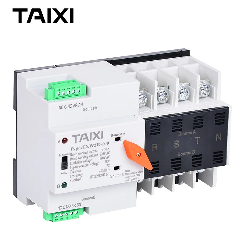 Мини трансворт переключатель Autumatic Dual-power Transfer-Switch 63A 80A 100A 2P 3P 4P генератор Солнечный фотогальванический переключатель TXW2R