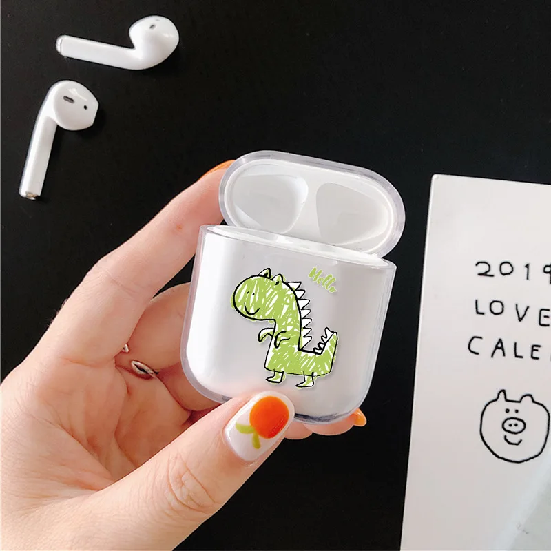

Transparent Bluetooth Headset Cover Cartoon Cute Cactus PC Hard Case Headset Shell Drop for Air-Pods 1 2 Kawaii Dinosaur Gift