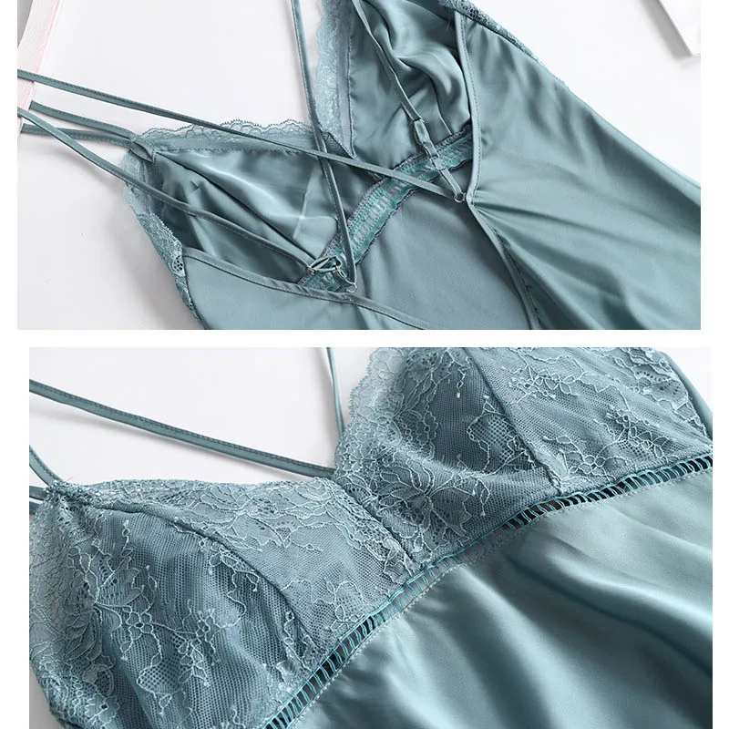 Women's Robe& Gown Set 2 Pcs Bathrobe Sleep Set Thin Home Service Nightwear Sexy Sleepwear With Chest Pads Pijamas Loungewear