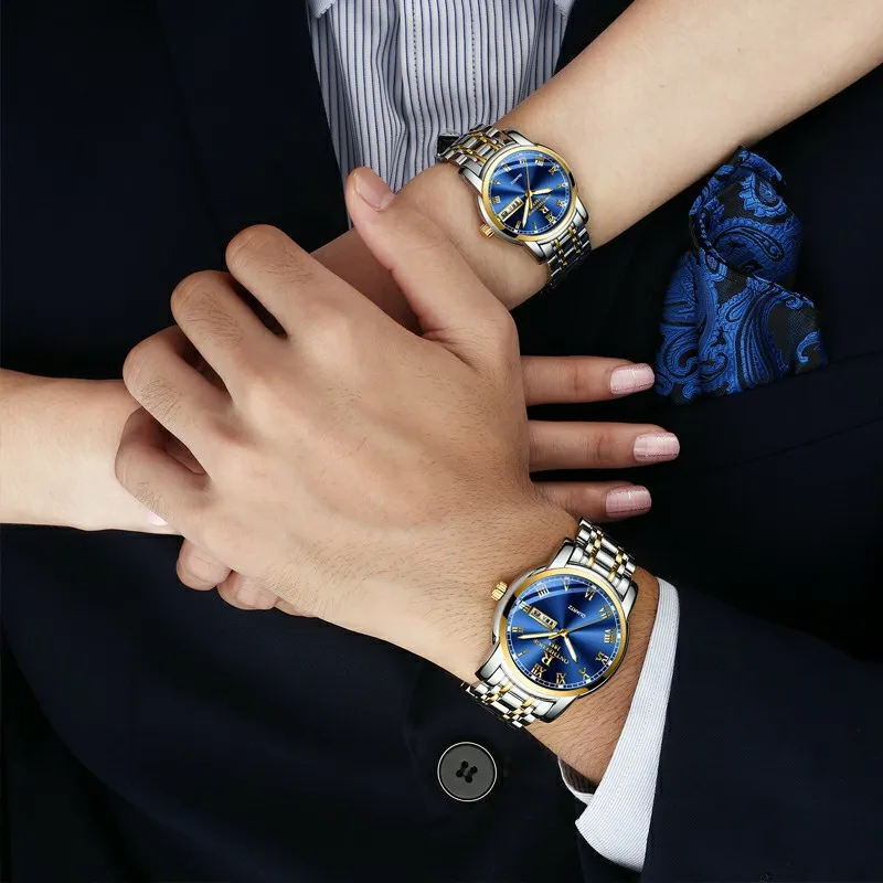 

Ruizhiyuan Fine Steel Belt Couple Watch Europe And America Classic Style Waterproof Non-Mechanical Wrist Watch Circle Three Need