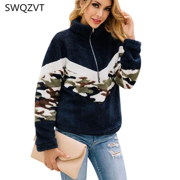 

Print patchwork zipper women hoodies sweatshirts casual turn-down collar women tops 2019 New ladies clothes pullover sweatshirt