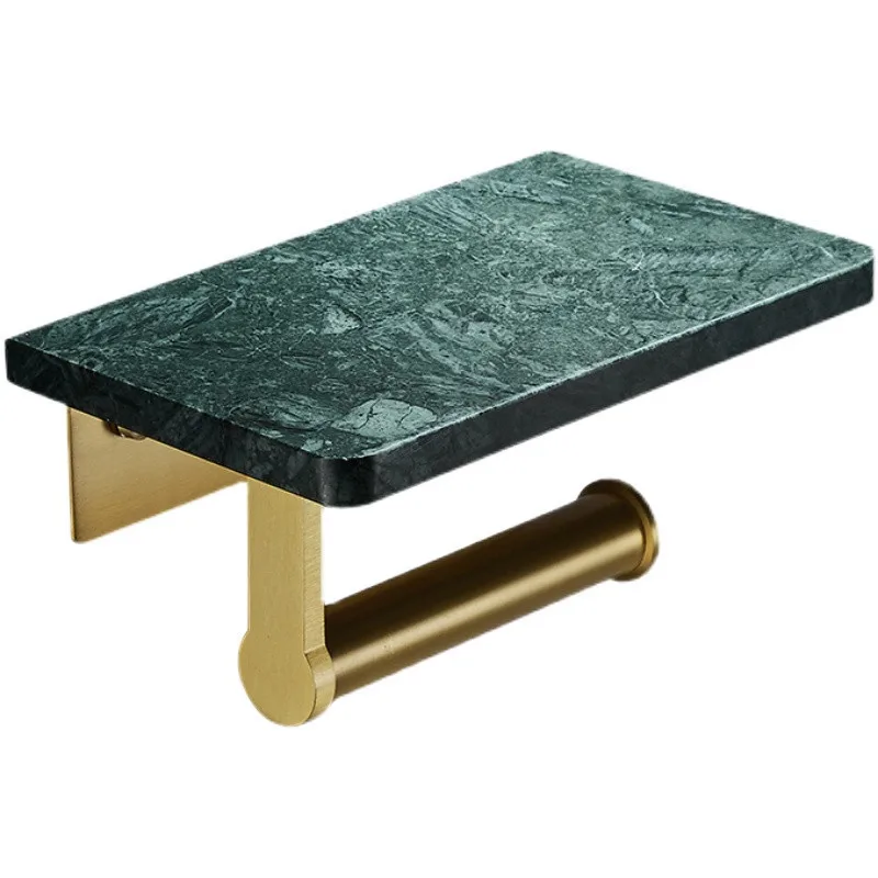 

Aluminum & Marble Bathroom Roll Paper Brushed Gold Holder Bath Mobile Phone Towel Rack Toilet Tissue Shelf Wall Mount Nail Punch