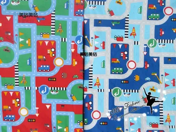 

50*145cm Flawed Cotton Cartoon Car Printing Fabric Patchwork Needlework DIY Handmade Cloth Dress Sewing Material Quilting