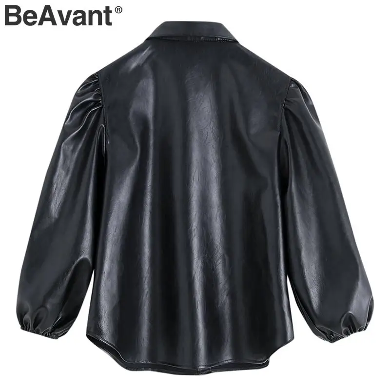 BeAvant Модные женские Куртки из искусственной кожи, осенне-зимняя мотоциклетная куртка-бомбер из искусственной кожи, Черная Женская куртка с пышными рукавами, верхняя одежда, пальто