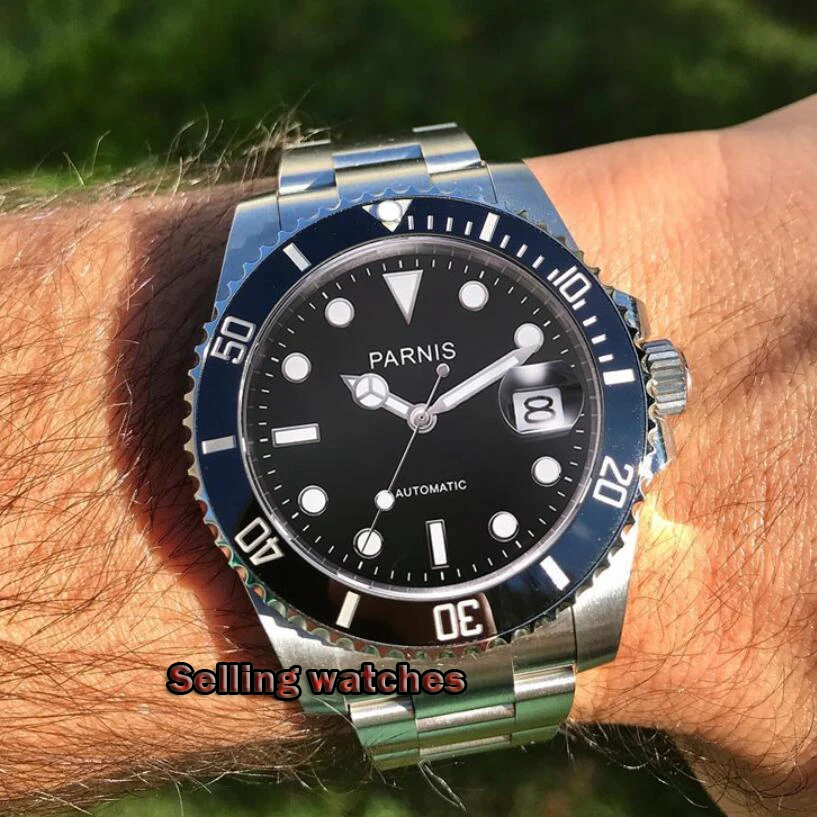 B Модные Parnis 40 мм автоматические механические мужские часы, мужские часы, стальные mekanik erkek kol saati reloj automatico Man - Цвет: B