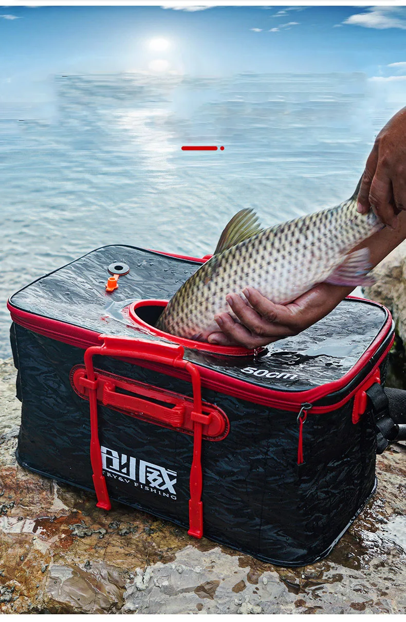 TRY&V Fishing Bucket Foldable Fish Bucket Live Fish Container  Multi-Functional Fish Live Lures Bucket Outdoor EVA Fishing Bag