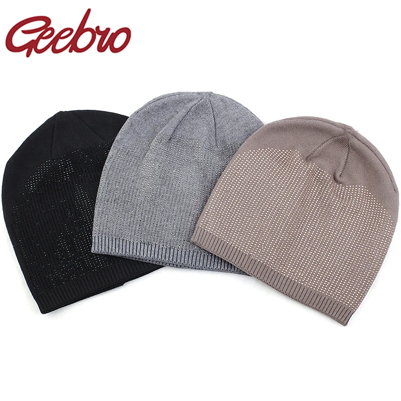 Geebro, женская зимняя теплая шапка, стразы, громоздкие шапочки, Skullies, шапки для женщин, для взрослых, шапка с черепом, Gorros Mujer Invierno