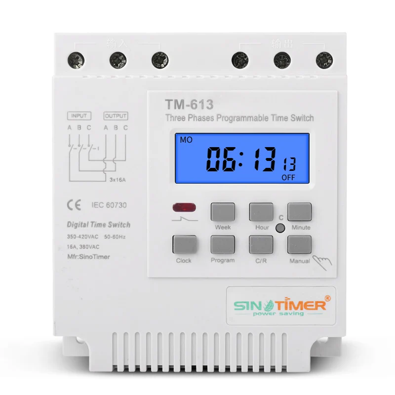 

Top Vendor Three phases 380V 415V 16A Timer Time Switch 7 Days Weekly Programmable Relay Manual ON/OFF Low Power General Purpose