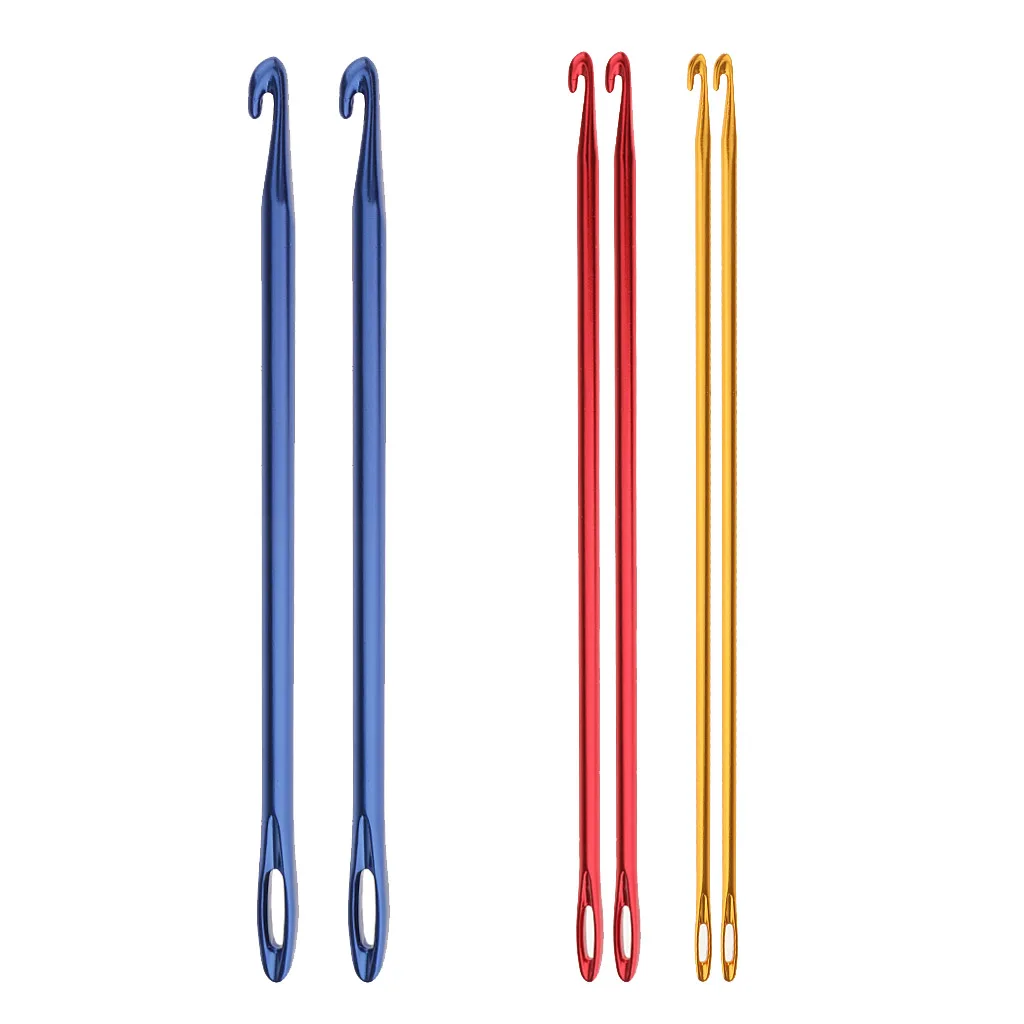 6Pcs Afghan Aluminium Crochet Hook Knitting Needle Hand Knit Tool With Threading Hole