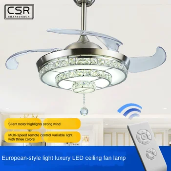 

Crystal Ceiling Fan Light 42 Inch LED Remote Control Ceiling Fans with Lights Home Decor Invisible Fan Lamp Ventilador De Techo