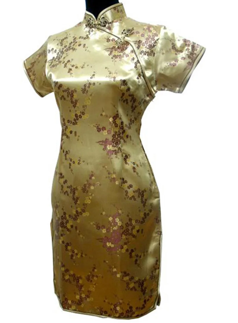 Новинка женский короткий рукав платье больших размеров 3XL Vestidso Cheongsam золотой