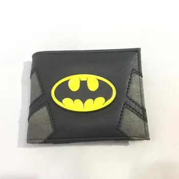 

Mens Leather Purse Batman Metal Logo Wallet Cartoon Comics Symbol Bi-Fold Wallets with zip pocket credit card holder