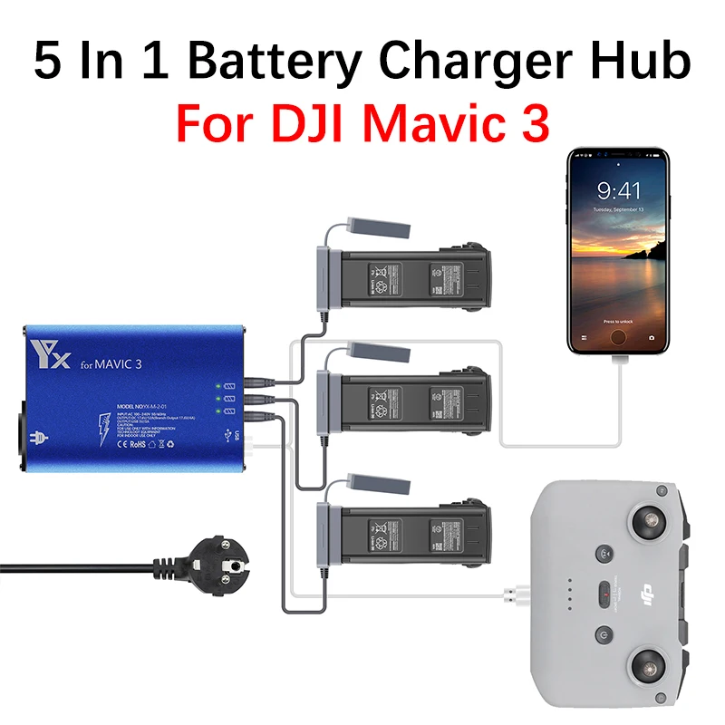 5-in-1-battery-charger-for-dji-mavic-3-3-cine-drone-battery-smart-charging-manager-hub-usb-charging-remote-control-accessories