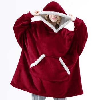 

Soft Fleece Blanket Hoodie Winter Warm Wearable Sherpa Blanket With Sleeves Adult Thick Plush Weighted TV Hooded Blanket
