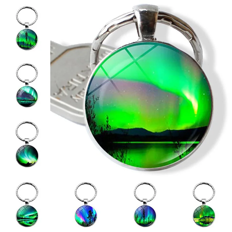 

New Products Accessories Northern Lights Time Stone Keychain Pendant Metal Key Ring Creative Gifts