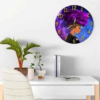 

African Woman Personality Digital Wall Clock Living Room Bedroom Acrylic Mute Clock Wall Stickers Clock Decor Round Alarm Clock