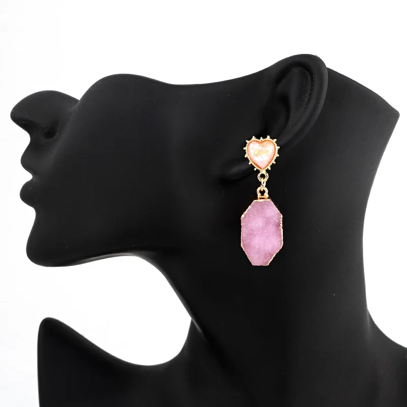 Fancy Wedding Bijoux Heart Druzy Resin Earrings Drop Earrings For Women Jewelry Statement Gifts For Women Accessories Mujer Moda (4)