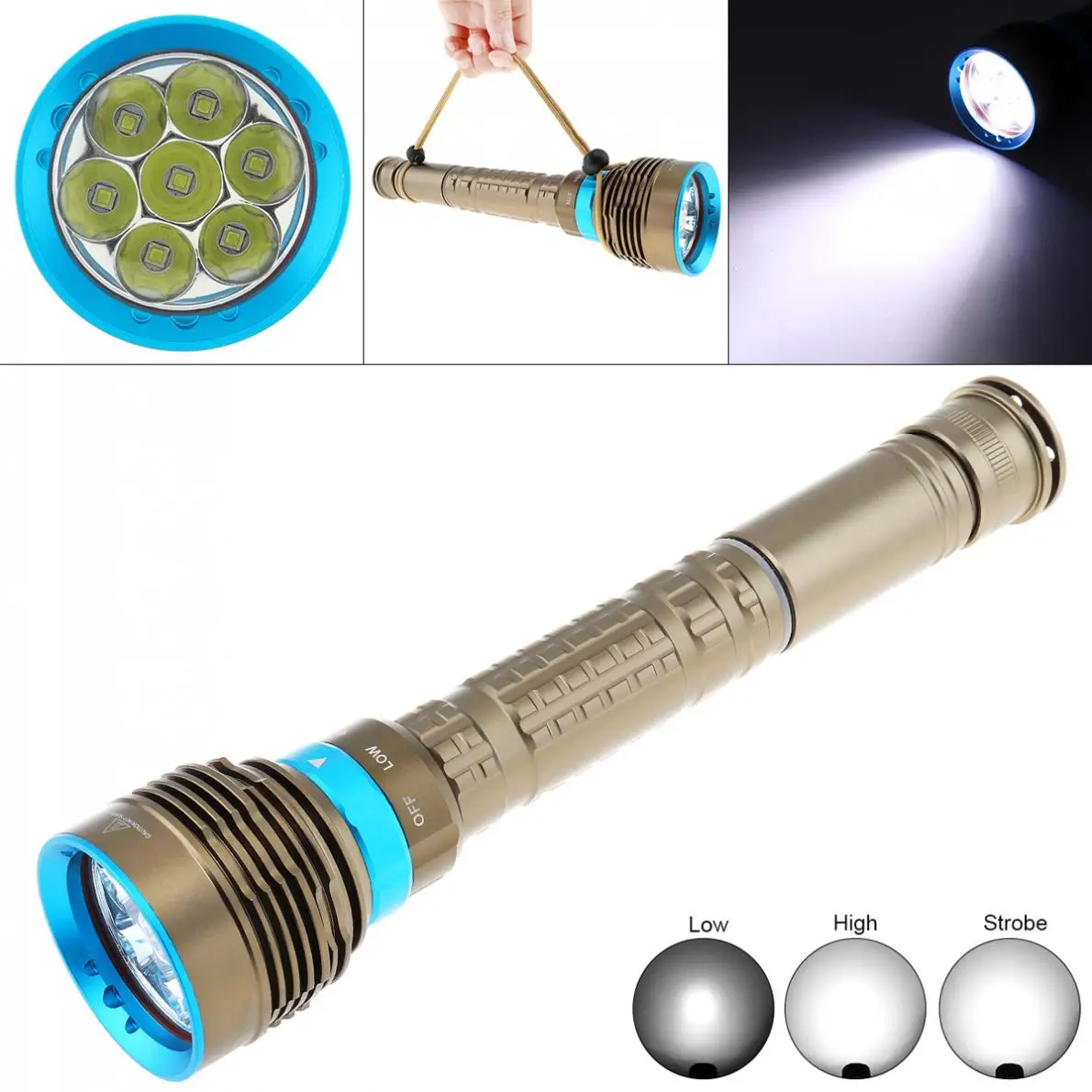 

7x XM-L L2 LED 30000LM Flashlight Waterproof Underwater 50M Diving Flashlight with Rotating Magnetron 3 Mode Light By18650 26650