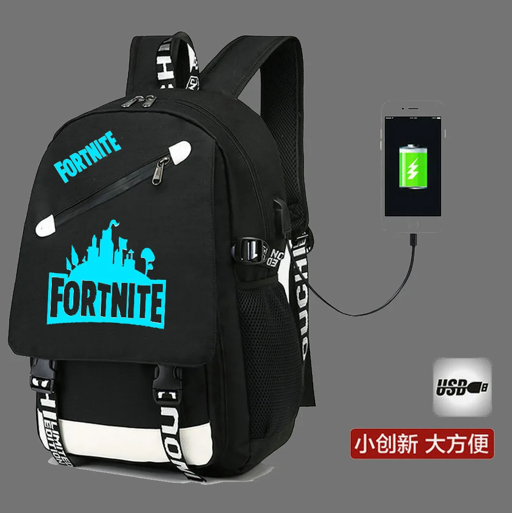 

Fortnite Game Mobilefortress Night Luminous Shoulder Backpack Student School Bag Leisure Bag USB Backpack